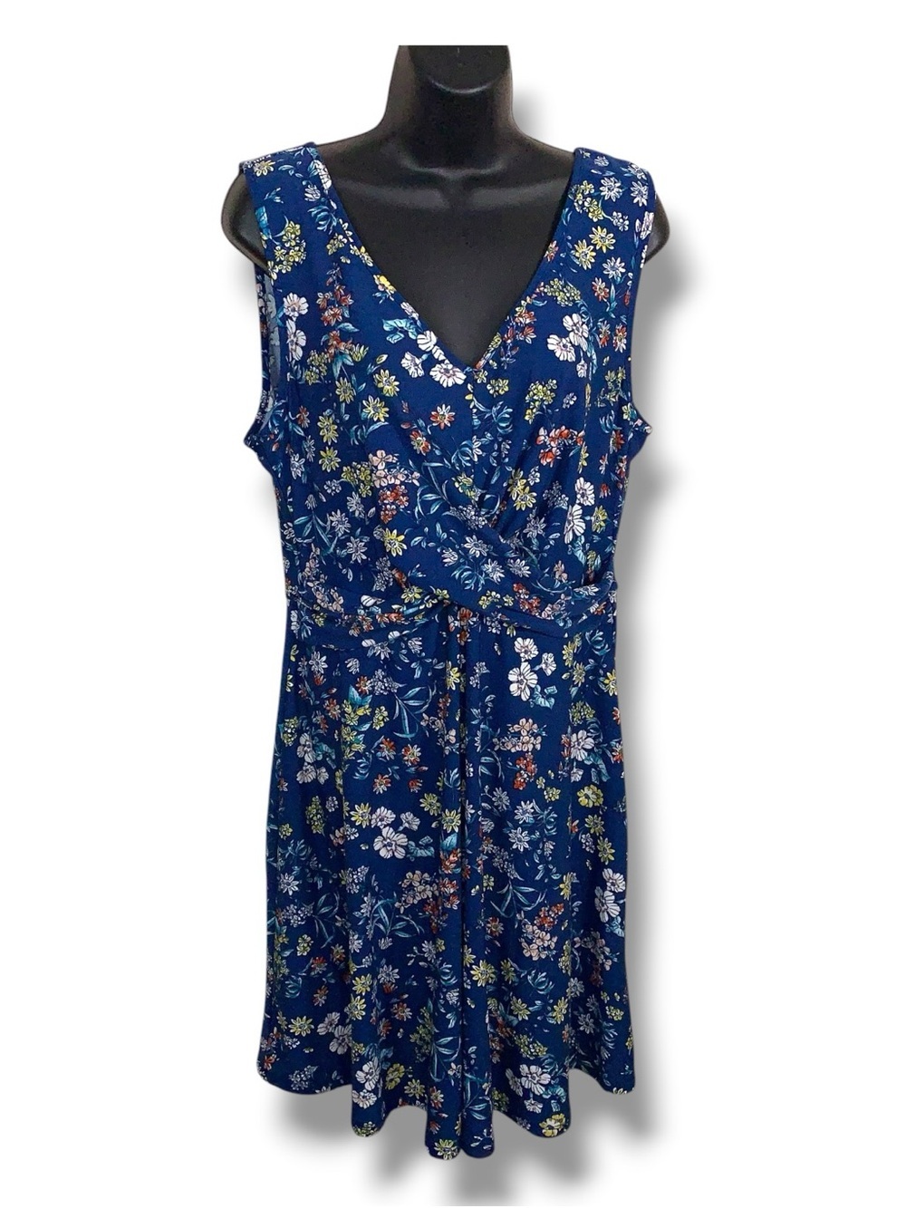 Juniors Large Candies Blue Yellow Pink Floral Dress Colorful Stretch Vneck